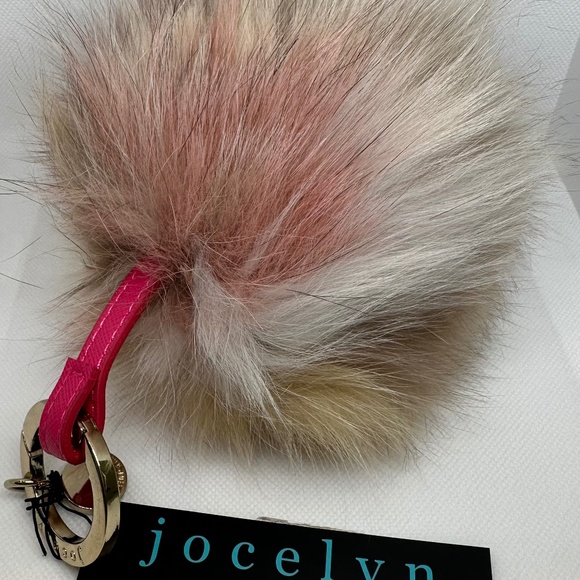 NEW | JOCELYN | FUR Pom-Pom Bag Charm | PUFF Key Holder | Pink Multi - Picture 1 of 8